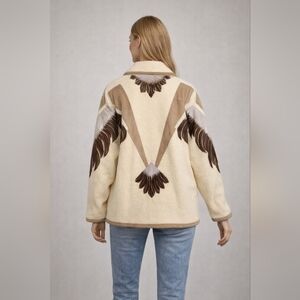 Creation Nord-Est Size S Cozy Cream Wool  Jacket with Brown Ethnic Accents